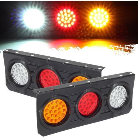 Kit de feux arrière ronds à LED 10 cm – Étanchéité IP68 – Tension 10-30V – Feu stop, clignotant, feu de recul – Support en fer (1/5)