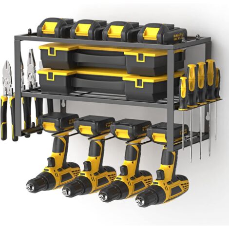 Rangement pour outils électriques, porte-outils pour perceuse électrique, étagère à outils robuste et 1 lot de 3 étagères à outils sans fil pour perceuse flottante - Étagère murale pour 4