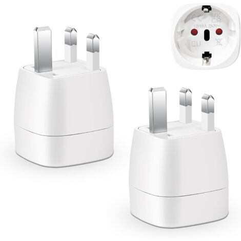 2 Pièces Adaptateur Prise Anglaise, Adaptateur de Voyage France vers UK, Adaptateur de Prise pour Irlande, Angleterre, Ecosse, Dubaï, Malte, Adaptateur Type G (Blanc) (1/5)