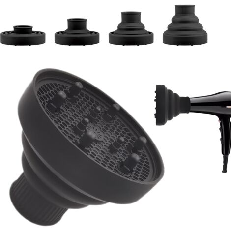 Diffuseur Seche Cheveux, Diffuseur Cheveux Bouclés Pour Sèche-Cheveux de 1,65"-1,89"(4,2-4,8cm) de Diamètre,Convient à tous les types de cheveux - Noir (1/5)
