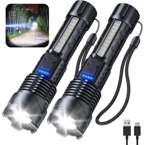 Lampe de poche LED rechargeable, lampe de poche tactique zoomable ultra lumineuse avec 7 modes d'éclairage, lampe de poche étanche IPX6 pour le camping, l'extérieur, la pêche, l'urgence (2 PC) [Classe (1/5)