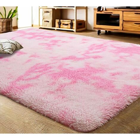 Moelleux Tapis de Fourrure Artificielle Tapis antidérapant Tapis en Peluche, Tapis en Velours(Rose Blanc, 120x160cm)- (1/5)