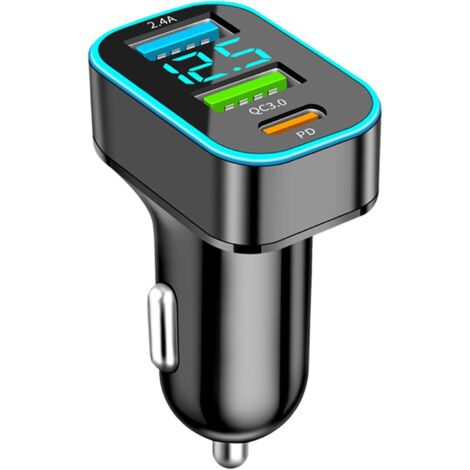 Chargeur allume-cigare USB 66W QC3.0 PD 3 ports – Voltmètre LED – Compatible iOS Android Samsung – Charge rapide 30W (1/2)