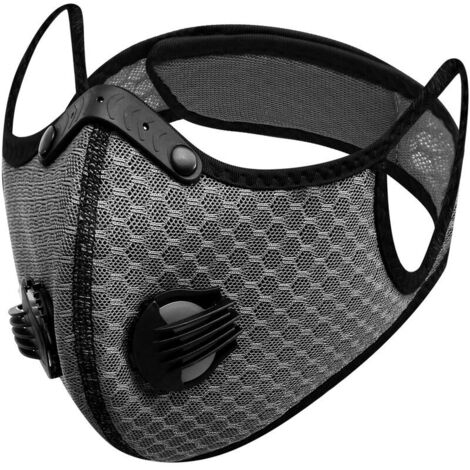 Masque de protection à charbon actif – 5 couches respirant et lavable – Filtre à charbon remplaçable – Double valve respiratoire pour cyclisme et course
