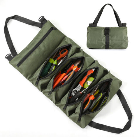 Sac à outils enroulable, organiseur d'outils robuste, sacs de rangement portables, pochette en tissu Oxford imperméable à fermeture éclair pour hommes, mécaniciens, électriciens, réparateurs, vert (1/5)