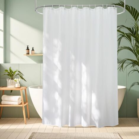 Rideau de Douche Imperméable Anti-moisissure 180x180 cm, Blanc Tissu Lavable en Machine Rideau Douche pour Salle de Bain ou Baignoire avec 12 Crochets (1/5)