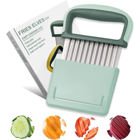 Coupe-patates - Lame ondulée verte pour les frites et les légumes Tranche-patates résistant au lave-vaisselle pour des coupes ondulées parfaites (1/5)