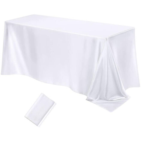 Rectangulaire Nappe Satin pour la Décoration de Mariage/Fête d'anniversaire/Evénements 145260CM (Blanc) (1/5)
