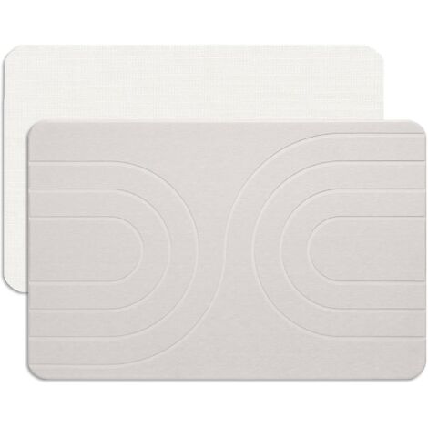 Tapis de Bain en Pierre - Tapis de Terre de Diatomée, Tapis de Diatomée à Séchage Rapide, Tapis de Pierre Super Absorbant pour la Salle de Bain et la Cuisine, (60 X 38 cm, Blanc) (1/5)