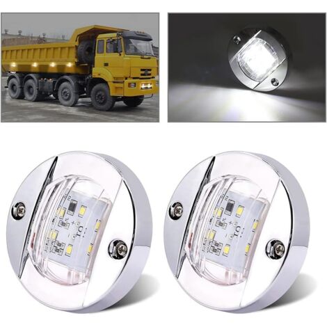 2PCS Feux de Gabarit LED 12V,Universel 3 Inch Ronde LED Ampoules Indicateurs de Position 6 LED Feux de Gabarit Feux Latéraux pour Remorque Voiture Camion Caravane(Blanc)
