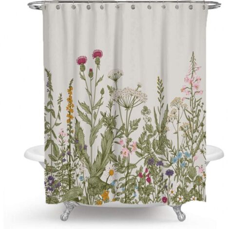Rideau de Douche, Rideaux de douche Tissu de polyester de rideau de baignoire anti-moisissure, antibactérien et lavable avec 12 anneaux de rideau de douche -180cm  180cm fleurs de couleur nordique rid