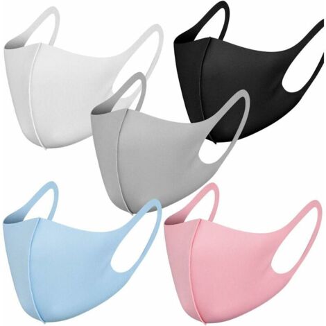 Lot de 5 masques réutilisables en tissu avec boucles d'oreille, respirants, doux, lavables, durables pour un usage public quotidien (1/5)