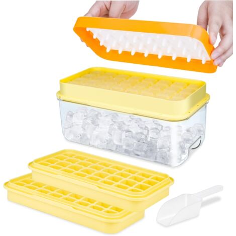 Bac a Glacon, Glacons Moule de Qualité Alimentaire Avec Couvercles, Libère Tous Les Glaçons en une Seconde, Sans BPA, 64 Bac à Glaçons (Jaune Bac a Glacons Avec Couvercle) (1/5)