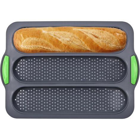 Moule à Pain en Silicone – Moule Baguette Perforé Antiadhésif, Moule Baguette Four à 3 Compartiments, Idéal pour la Cuisson de Baguettes, Pains Longs et Hot-Dogs (1/5)