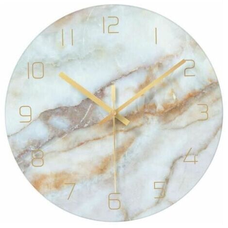 Horloge murale en verre de marbre silencieuse 12 pouces – Marbre moderne résistant aux rayures – Décoration pour salon et bureau (1/4)