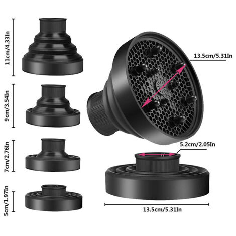 Diffuseur Seche Cheveux Diffuseur Boucle Pliable Embout Seche Cheveux Boucle avec Brosse Massage Cuir Chevelu Pour Buse Pour Cheveux Bouclés ou Ondulés Curly Hair  Noir