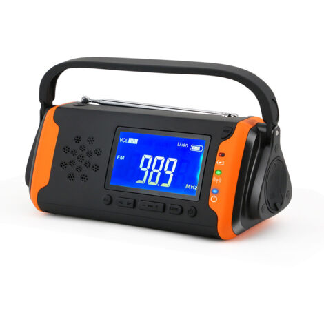 Radio météo d'urgence portable 6 000 mAh - Fonctionne à l'énergie solaire, AM/FM/NOAA, chargeur de téléphone, alarme SOS, lampe torche LED, lecteur de musique auxiliaire pour ouragans et tornades. (1/5)