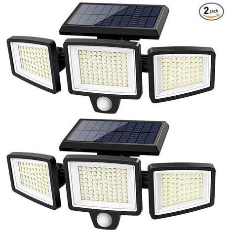 [Lot de 2] Lampes Solaires Extérieur Puissante - 210LED Projecteur Lumière Solaire Extérieure avec Détecteur de Mouvement, 3000LM, 320°éclairage Grand Angle IP65 Solaire éclairage Mural d'extérieur