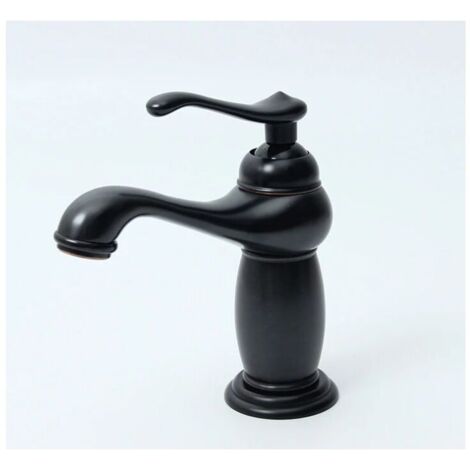 Robinet de lavabo Robinet de lavabo en laiton européen à poignée unique vintage(sans tuyau de raccordement) - Noir (1/4)