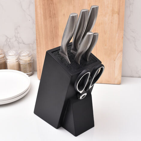 Porte-Couteaux Bois - Bloc de Rangement à Couteau Universel en Acacia 17.5 x 7.3 x 20,5 cm - Bloc Couteau de Cuisine Vide avec Tiges Plastique (1/4)