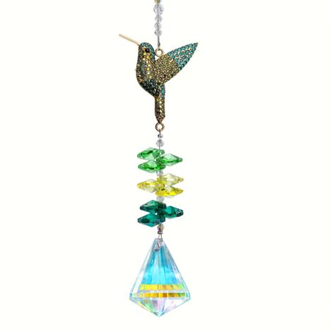 Lot de 2 attrape-soleil en cristal et strass en forme de colibri, décoration à suspendre pour fenêtre, attrape-soleil en cristal pour extérieur, décoration de jardin d'intérieur