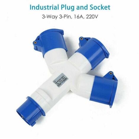 Adaptateur 3 Prises Couvercle fiche à 3 pôles 16A 220V Industriel IP44 – multiprise Caravanes/CampingCars/Bateau, Chantier, Connecteur Prises de Courant Industriel Répartiteur (1/4)