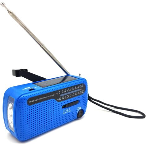 Radio d'urgence solaire à dynamo multifonction - Radio FM AM - Lampe de poche - Récepteur mondial - Différentes couleurs (bleu) (1/4)