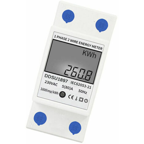 Numerique Electrique Compteur D'Energie Monophase Sur Rail Din Compteurs D'Electricite Une Deuxieme Phase De Fil Multifonction Compteur Electrique - Blanc, Sans Retroeclairage (1/5)