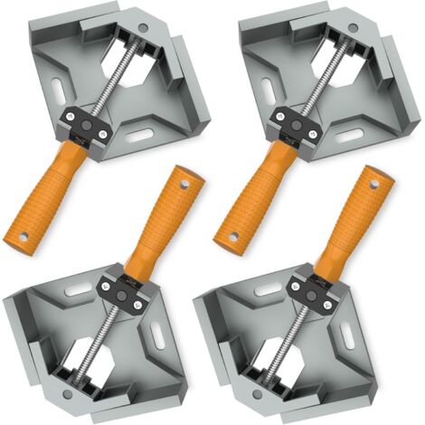 Étau d'angle, [4 PCS] Etau d'angle 90°en Alliage d'Aluminium, Pince à Angle Droit Outil de Serrage avec Poignée, Porte-étau avec Mâchoire Pivotante Réglable - Gris Argenté (1/5)