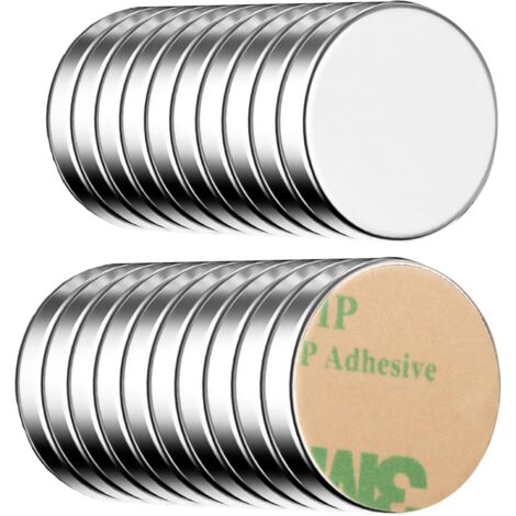 Aimants en néodyme 20 Aimants frigo circulaires adhésifs - 10x1,5mm - Revêtement haut de gamme , Aimant puissant autocollant, petit aimant