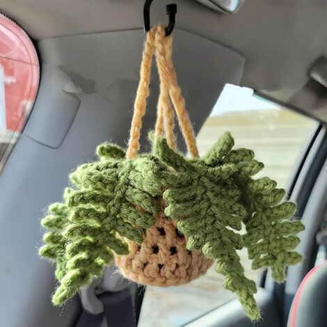 Décoration de voiture - Jolie plante au crochet - Pendentif de rétroviseur - Décoration tricotée à la main - Suspension de miroir - Accessoires d'intérieur de voiture - Pendentif de jardinage (feuille