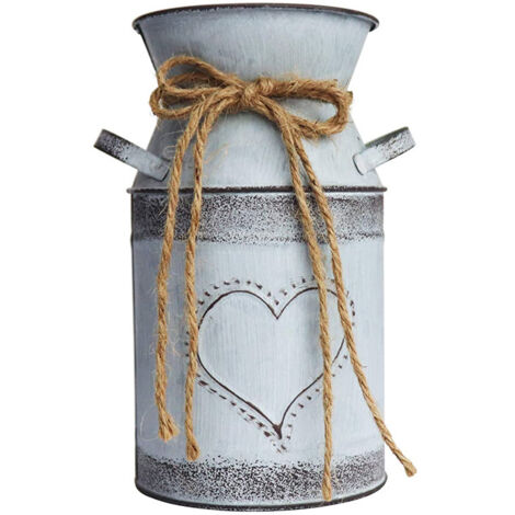 Vase à fleurs en métal style shabby chic, rustique, vintage, gris, 19 cm de hauteur (1/5)