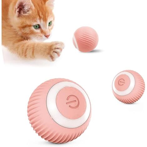 2pcs Jouet Intelligent pour Chat, Boule Électrique Automatique Rechargeable, 360° Mouvement Irrégulier, Balle Roulante Automatique, pour Chats d'Intérieur Adultes (Rosa (1/5)