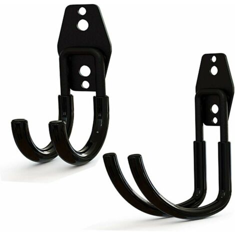 2 Pièces Crochets-Doubles Utilitaires, Crochet Muraux en Acier avec Revêtement Noir, Support Mural pour Tuyau de Jardin, Heavy Duty pour l'Organisation d'Outils Électriques, pour Garage de Jardin (1/5)