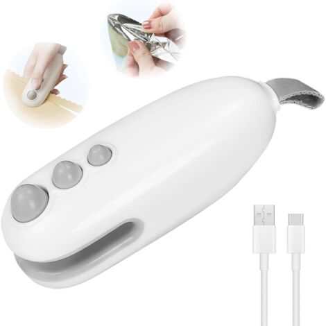 Mini Scelleur, 2 en 1 Mini Scelleur Sac Plastique avec Cutter, Portable Scelleuse Thermique USB, Heat Sealer pour Sacs de Stockage de Nourriture, Collations, Fruits, Biscuits Frais (1/5)