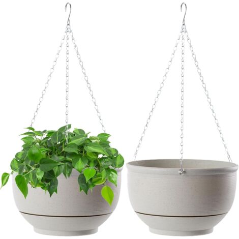 EACHPT 2 Pièces Pots de Fleurs à Suspendre, 23CM Pot de Fleurs Suspendu à Arrosage Automatique,Pots de Fleurs Suspendus pour lextérieur avec Trous de Drainage et Soucoupe Amovible pour Plafond Balcon