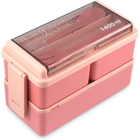 lunch box ,Boîte Bento1400 ML avec 3 Compartiments, Sécurité Anti-Fuite Écologique Hermétique Boîte à Repas ,pour Le Pique-Nique, l'école, Le Travail, Bureau (rose) (1/5)