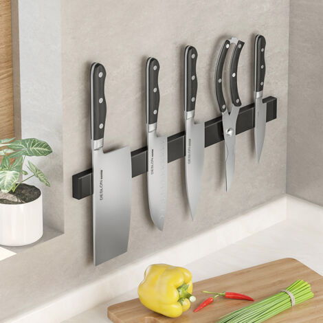 Porte Couteaux Aimanté Mural 40 cm, Bloc Couteaux Cuisine en Bois , Range Couteaux de Cuisine et Ustensiles, Design Élégant (Noir) (1/5)