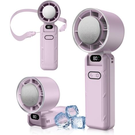 Mini Ventilateur Portable, Ventilateur de Poche à 5 Vitesses avec Refroidissement, 3600mAh Rechargeable via USB, Écran LED, pour Camping, Extérieur, Voyages et Vacances à la Plage (LilaClair) (1/5)
