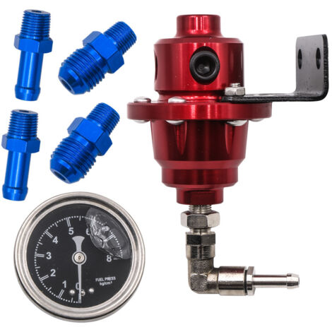 Convient pour les pièces automobiles, régulateur de carburant réglable, surpresseur de carburant, régulateur de pression universel avec manomètre, accessoires automobiles, pièce automobile rouge