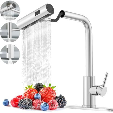 Robinet de cuisine monotrou avec douchette extractible, levier unique, alimentation en eau, robinet extractible, robinet de cuisine haut en acier inoxydable, sensible au toucher pour un fonctionnement (1/5)