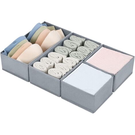 Lot de 4 Organiseurs de Tiroir de Non-tissé, Rangement Tiroir Pliable et Respirant, Boites de Rangement Ideal pour Soutiens-Gorge, Chaussettes, Sous-Vêtements, Cravates, Gris (1/5)