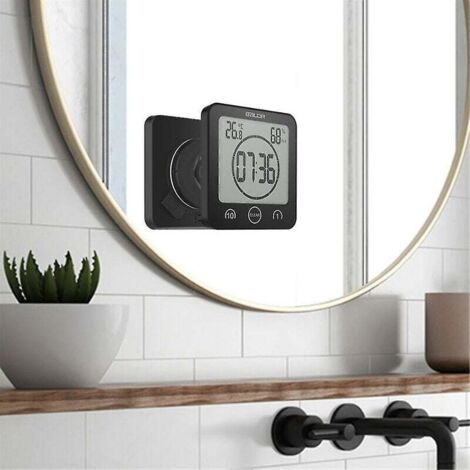 Horloge de douche numérique étanche – Thermomètre intégré – Installation facile pour salle de bain – Grand écran LCD