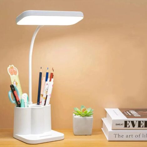 Lampe de table tricolore, protection des yeux, 3 vitesses, intensité variable, rechargeable par USB, veilleuse en cuir, lampe de table pour chambre à coucher, bureau (1/5)