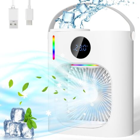 Climatiseur Mobile, Climatiseur Portable Silencieux 900ML, 4 en 1 Refroidisseur d'Air, USB Mini Air Climatiseur Ventilateur, 3 Vitesses, 2 Modes de Brumisation, Mini Climatiseur pour Chambre (B) (1/5)