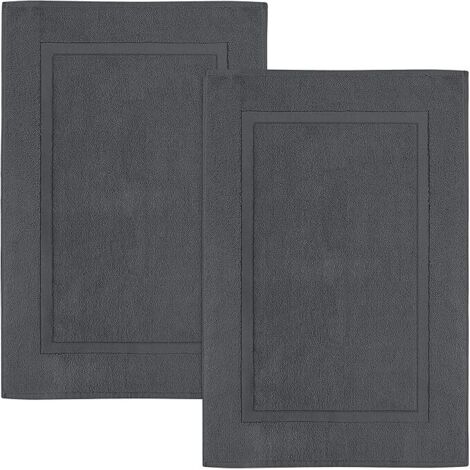 Lot de 2 Tapis de Bain en 100% Coton - Tapis Salle Bain - Lavable en Machine (53 x 86 cm) (Gris)