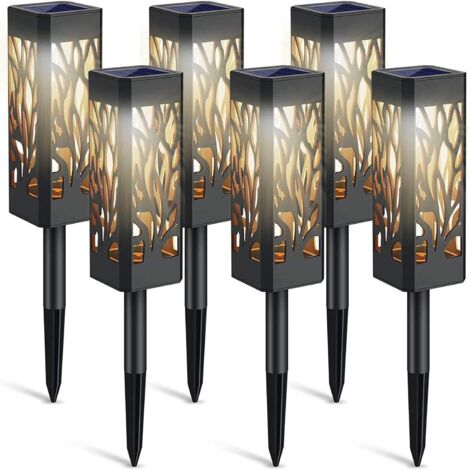 Lampes solaires d'extérieur pour jardin, lot de 6 lampes de jardin à énergie solaire, étanches, avec LED blanc chaud, décorations de jardin solaires pour terrasse, cour, allée, du crépuscule à l'aube,