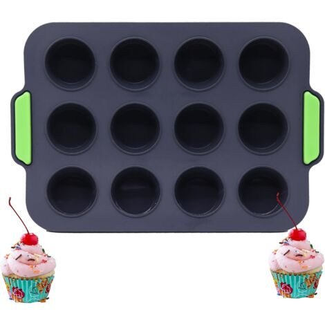 Moule à muffins en silicone - Revêtement antiadhésif - Avec poignée - Pour cupcakes, brownies, gâteaux, puddings (1/5)