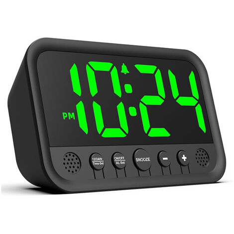 Réveil Numérique avec Indicateur LED Vert pour Chambre à Coucher, Réveil Haut pour Dormeurs Lourds, Reveil sur Secteur avec Volume Réglable, Luminosité, Snooze, 12/24 (1/5)
