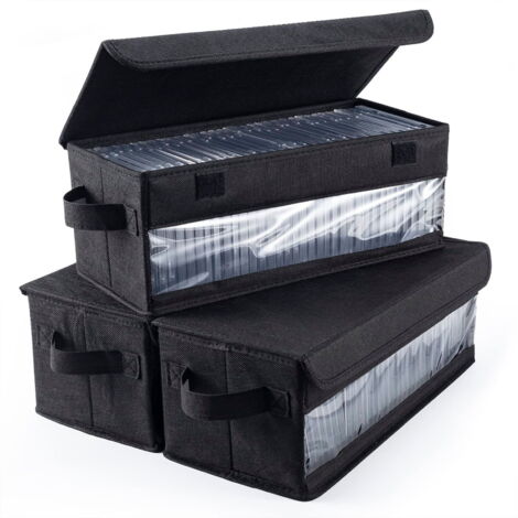 Lot de 3 boîtes de rangement pour DVD, rangement pour livres, supports de livres, fenêtre transparente - Le conteneur peut contenir 40 boîtiers DVD complets, 80 boîtiers DVD minces et 200 boîtiers DVD (1/5)